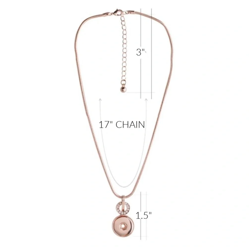 Snap Charm Rose Gold Plated Pendant Necklace 18"  for Standard Size 20mm Snap - Picture 2 of 4